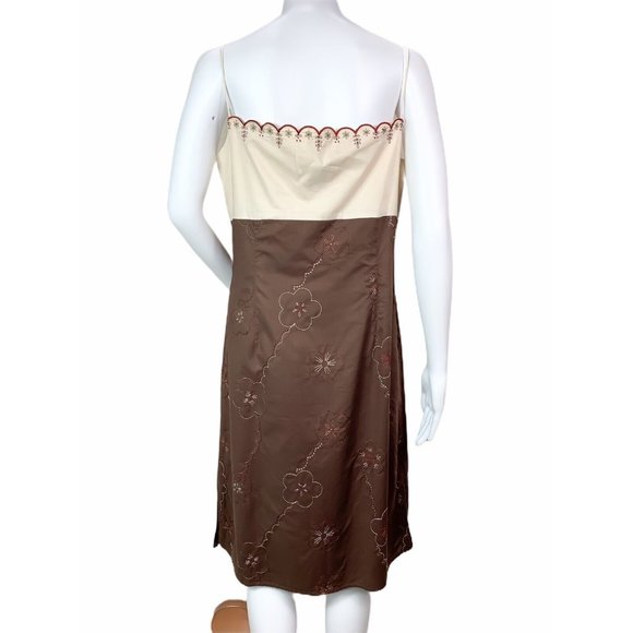 Kenar Sleeveless Cotton Sheath Dress Brown Beige Red Floral Embroidery 10 - Picture 2 of 7